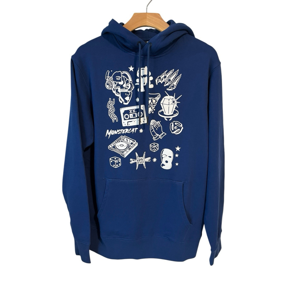 Monstercat Records Hoodie Mens Size Medium Dark Blue White Graphics Jacket NWT